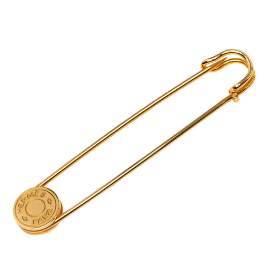 Gold Plated Clou de Selle Safety Pin Brooch Gold - Lab Luxury Resale