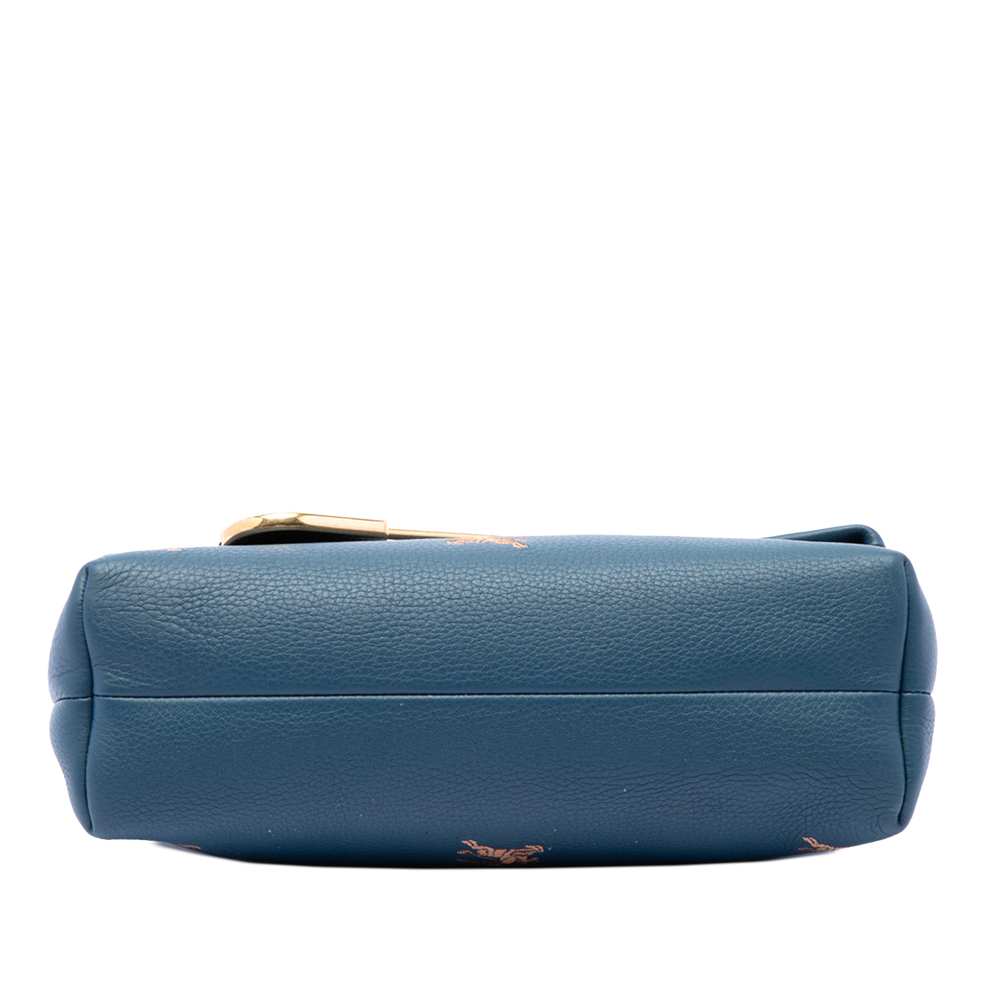 Medium Equestrian Knight Embroidered Leather Safety Pin Foldover Clutch Blue - Lab Luxury Resale
