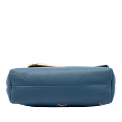 Medium Equestrian Knight Embroidered Leather Safety Pin Foldover Clutch Blue - Lab Luxury Resale