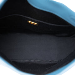 Medium Equestrian Knight Embroidered Leather Safety Pin Foldover Clutch Blue - Lab Luxury Resale