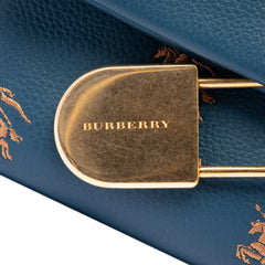 Medium Equestrian Knight Embroidered Leather Safety Pin Foldover Clutch Blue - Lab Luxury Resale