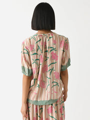 Natalie Martin women's violet top in size small, lightweight clothing with a flowy, relaxed fit and floral chamomile rose pattern.