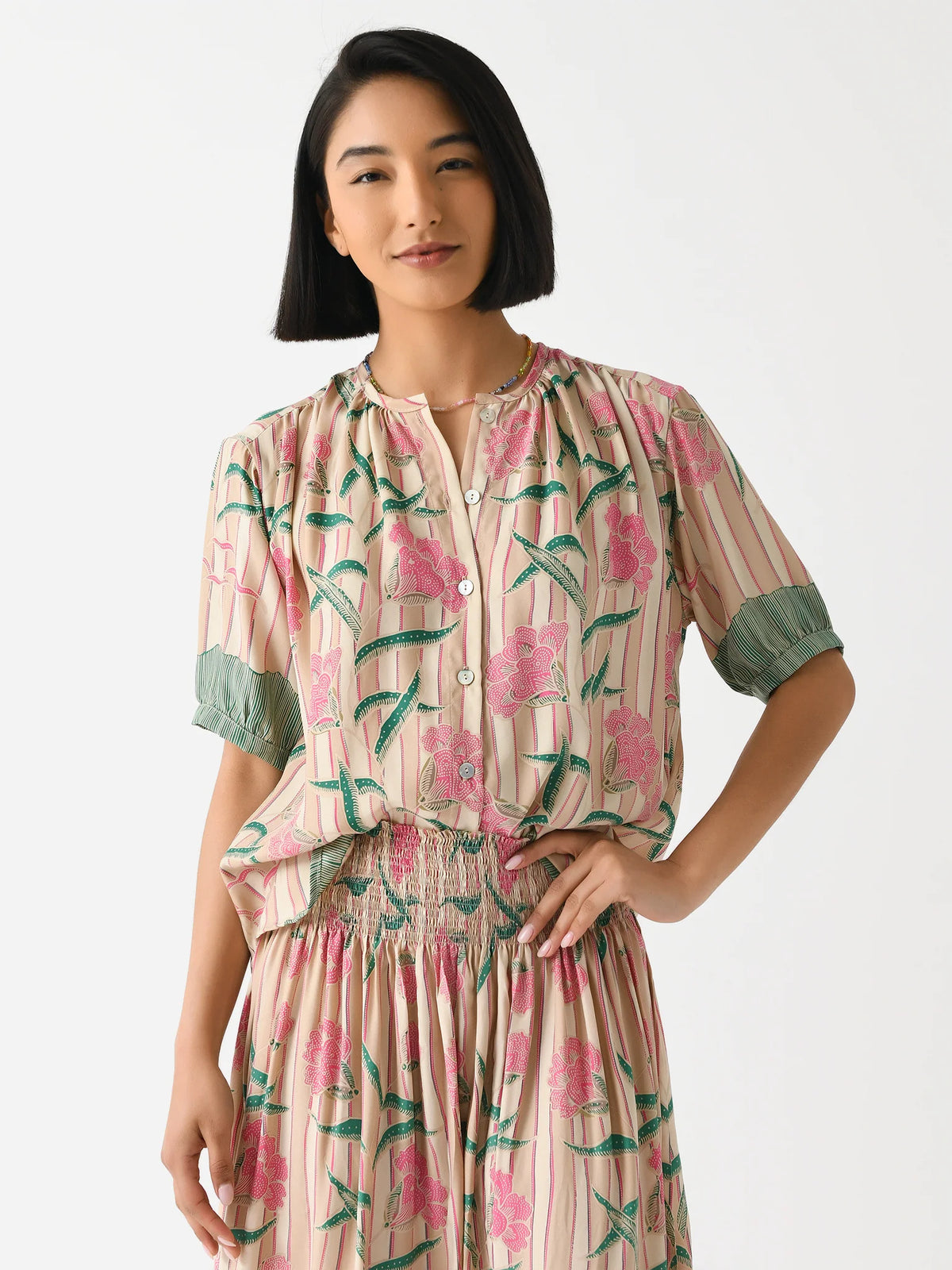 Violet women's top by Natalie Martin, small size, featuring lightweight fabric and relaxed fit, styled on a model.