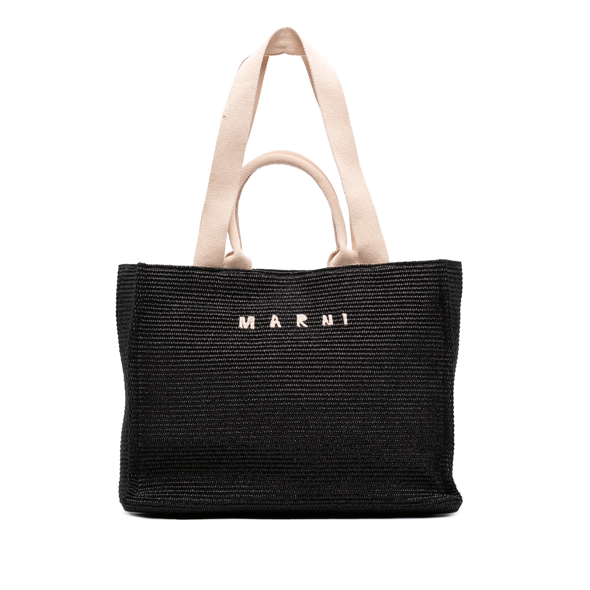 Raffia Effect Nylon Embroidered Logo North West Shopping Tote Black - Lab Luxury Resale