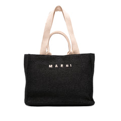 Raffia Effect Nylon Embroidered Logo North West Shopping Tote Black - Lab Luxury Resale