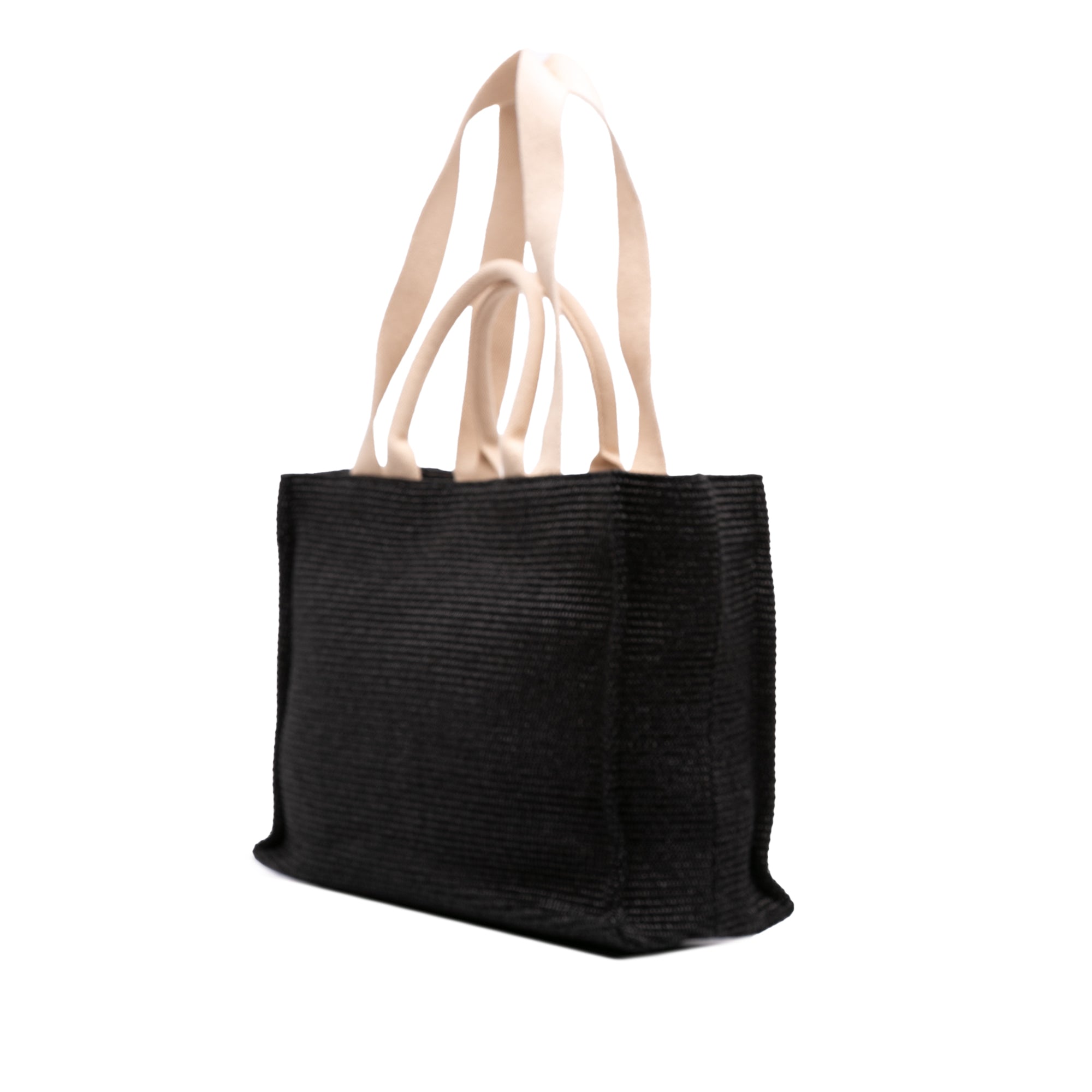 Raffia Effect Nylon Embroidered Logo North West Shopping Tote Black - Lab Luxury Resale