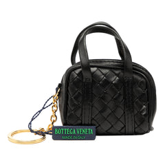 Bottega Veneta black Nappa Intrecciato pouch key holder and bag charm with woven leather design and silver hardware