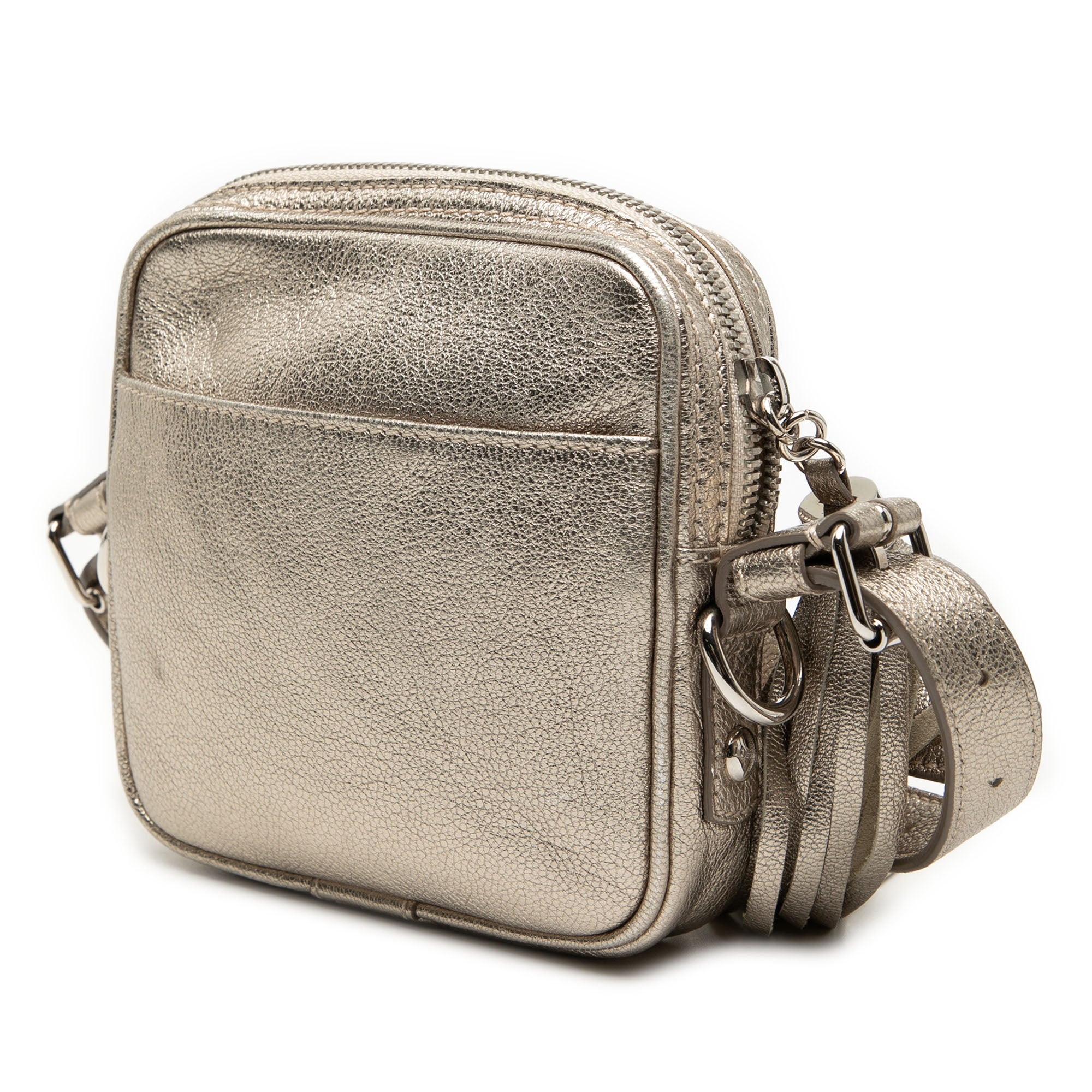Mini Metallic Goatskin Anagram Tassel Crossbody Silver - Lab Luxury Resale