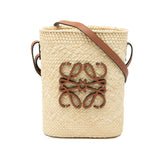 Paulas Ibiza Raffia Anagram Square Pocket Bucket Bag Beige - Lab Luxury Resale
