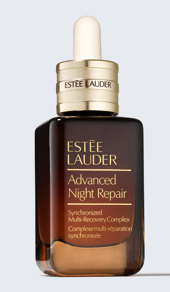 Estee Lauder Advanced Night Repair serum bottle with 50ml size, featuring sleek packaging and the product label visible.