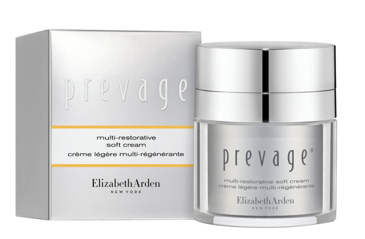 Elizabeth Arden PREVAGE Multi-Restorative Soft Cream in 50ml jar, shown with sleek packaging and soft cream texture.