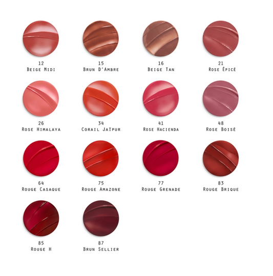 Hermès Silky Lipstick Shine in various shades, new in box, showcasing smooth, glossy lipstick with elegant packaging.