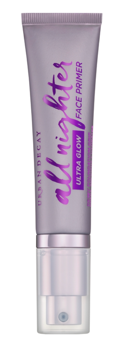 Urban Decay All Nighter Ultra Glow Face Primer 30ml bottle, new in box, with a sleek design and clear labeling.