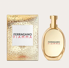 Ferragamo Fiamma EDP perfume bottle, 3.4 fl oz, new in box, elegant fragrance packaging for women.