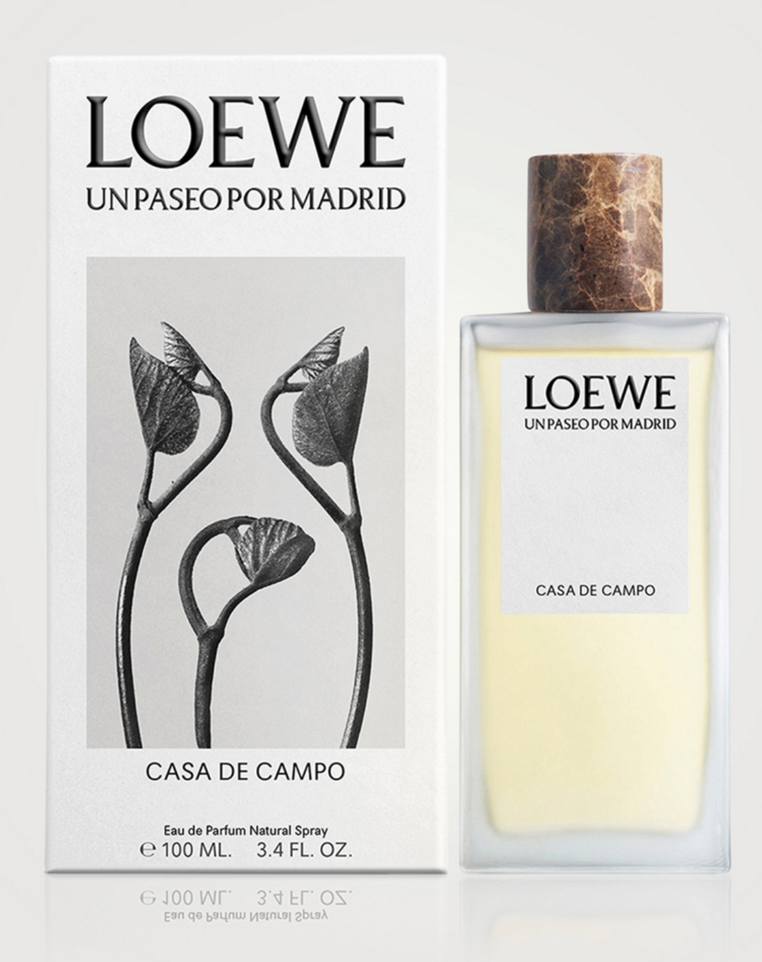 LOEWE Un Paseo por Madrid Casa de Campo Eau de Parfum 100ml bottle, elegant packaging, showcasing luxury fragrance design.