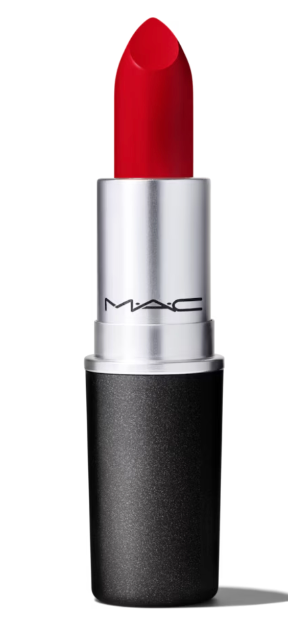 M.A.C Retro Matte Lipstick in Ruby Woo, new in box, showcasing vibrant red lipstick with sleek packaging.