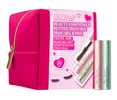 Mini set of Too Faced Better Than Sex Mascara, featuring two unopened beauty mascara tubes with black and pink packaging.