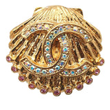 CC Gold Plated Rhinestone Shell Clip On Earrings Gold - Lab Luxury Resale