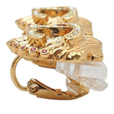CC Gold Plated Rhinestone Shell Clip On Earrings Gold - Lab Luxury Resale