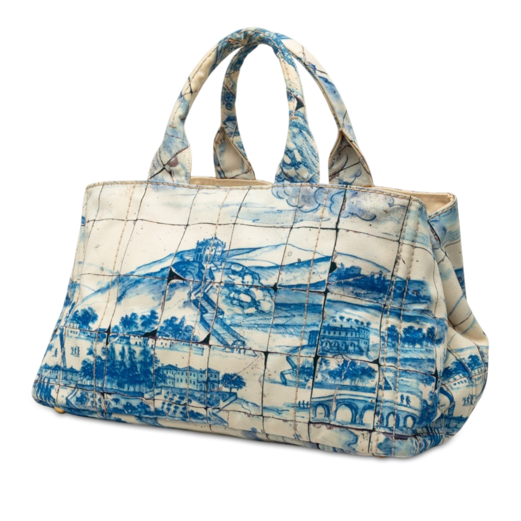 Large Canvas Canapa Azulejos Satchel Blue - Lab Luxury Resale