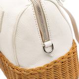 Wicker Trimmed Leather Top Handle Bag White - Lab Luxury Resale