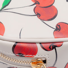 Yves Saint Laurent Baby Calfskin Lou Camera Bag with monogram cherry print, featuring a compact design and gold-tone hardware.