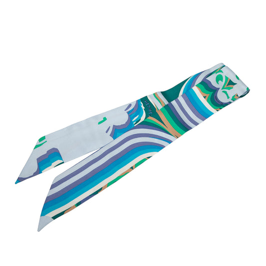 Brides De Gala Shadow Silk Twilly Scarf Blue - Lab Luxury Resale