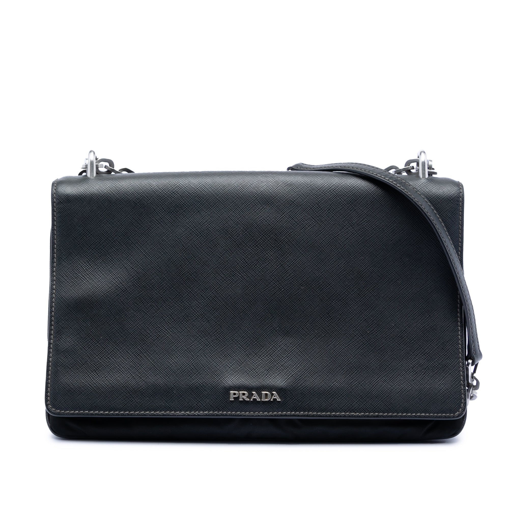 Saffiano Lux and Tessuto Chain Crossbody Black - Lab Luxury Resale