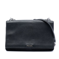 Saffiano Lux and Tessuto Chain Crossbody Black - Lab Luxury Resale