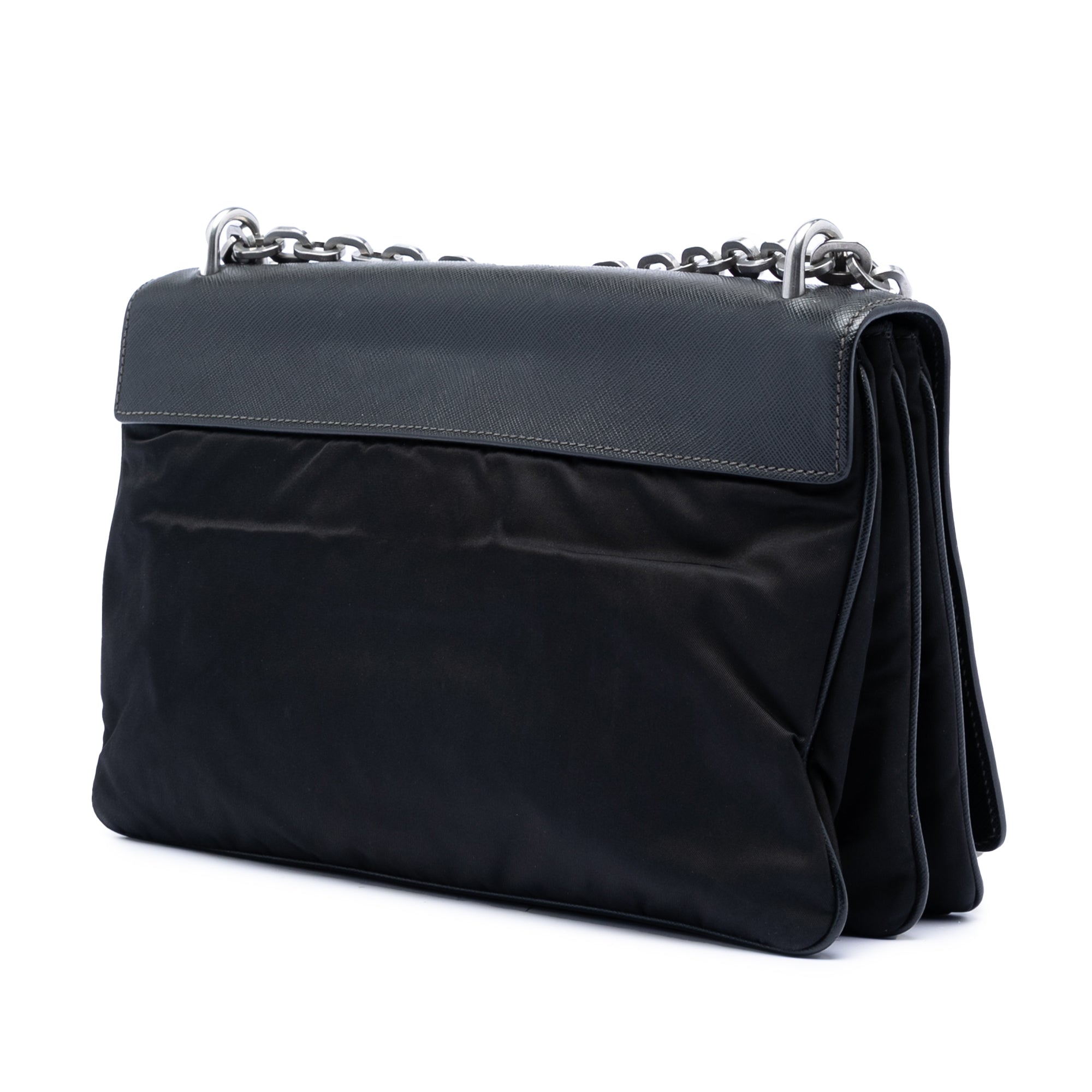Saffiano Lux and Tessuto Chain Crossbody Black - Lab Luxury Resale
