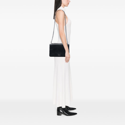 Saffiano Lux and Tessuto Chain Crossbody Black - Lab Luxury Resale
