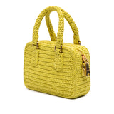 Raffia Crochet Arcadie Top Handle Bag Yellow - Lab Luxury Resale