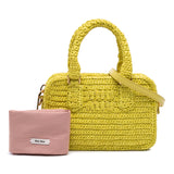 Raffia Crochet Arcadie Top Handle Bag Yellow - Lab Luxury Resale
