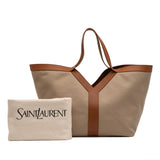 Leather Trimmed Canvas Y Tote Brown - Lab Luxury Resale