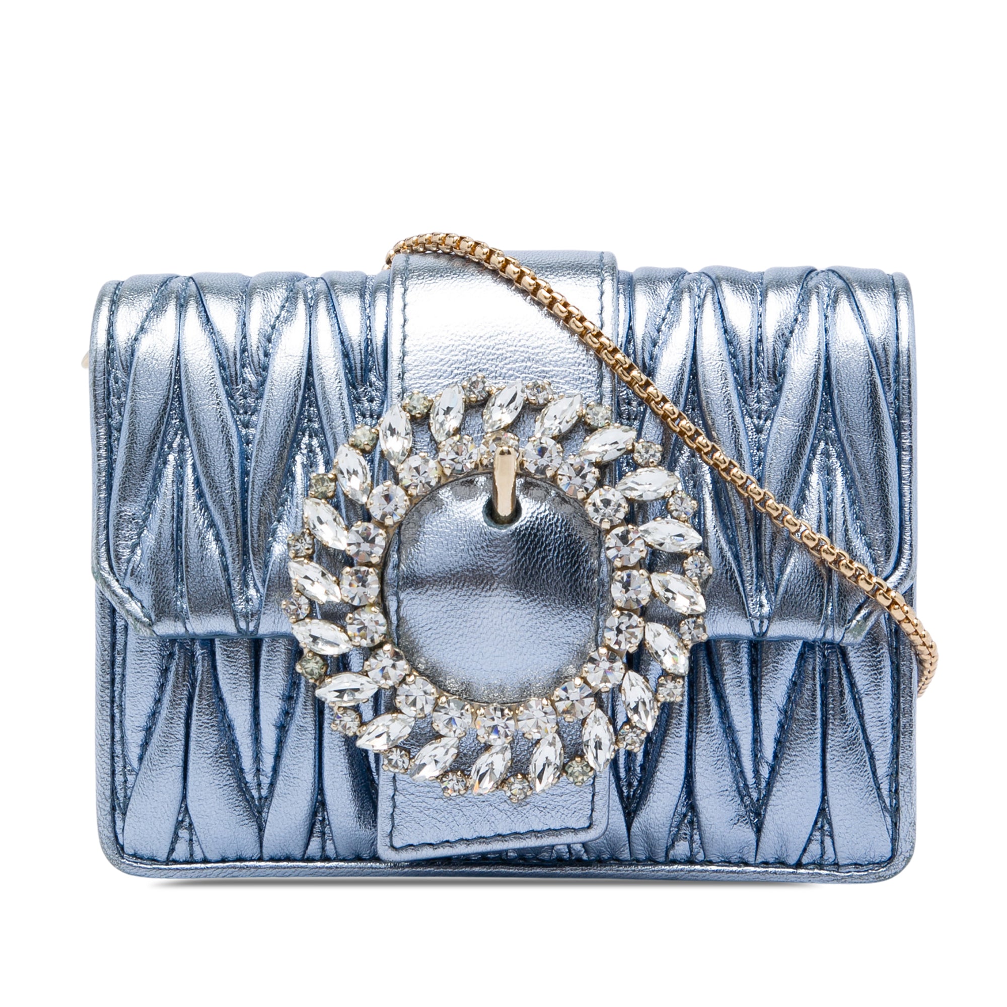 Mini Matelasse Metallic Nappa Crystal Embellished Crossbody Blue - Lab Luxury Resale