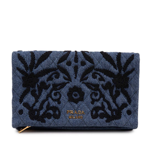 Embroidered Denim Impunto Clutch Blue - Lab Luxury Resale