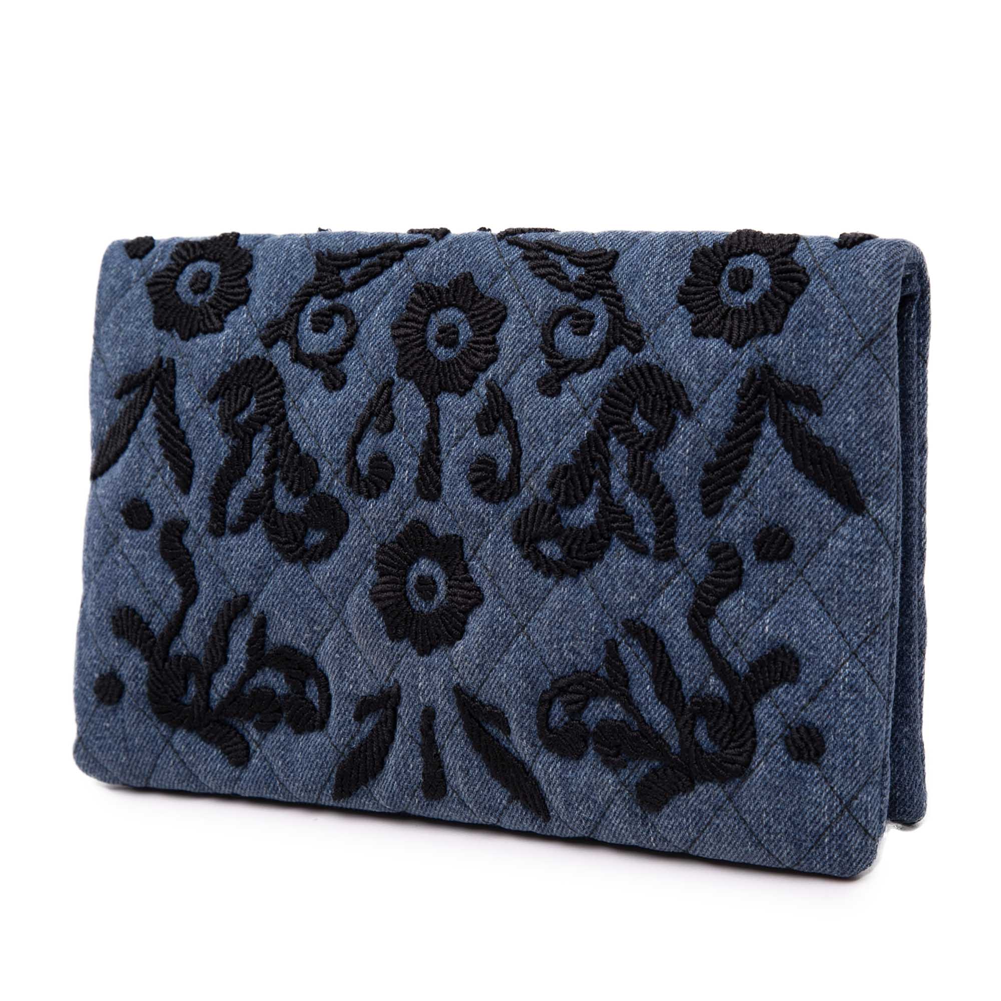 Embroidered Denim Impunto Clutch Blue - Lab Luxury Resale