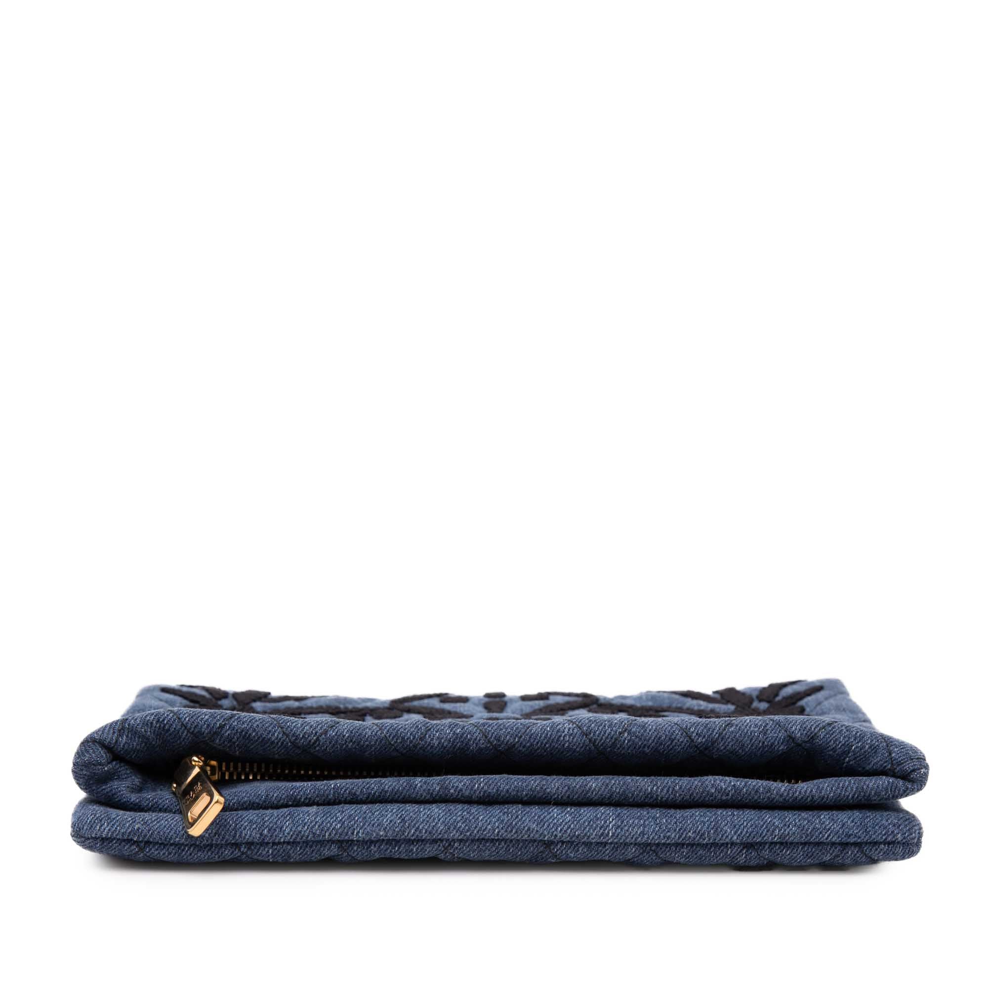 Embroidered Denim Impunto Clutch Blue - Lab Luxury Resale