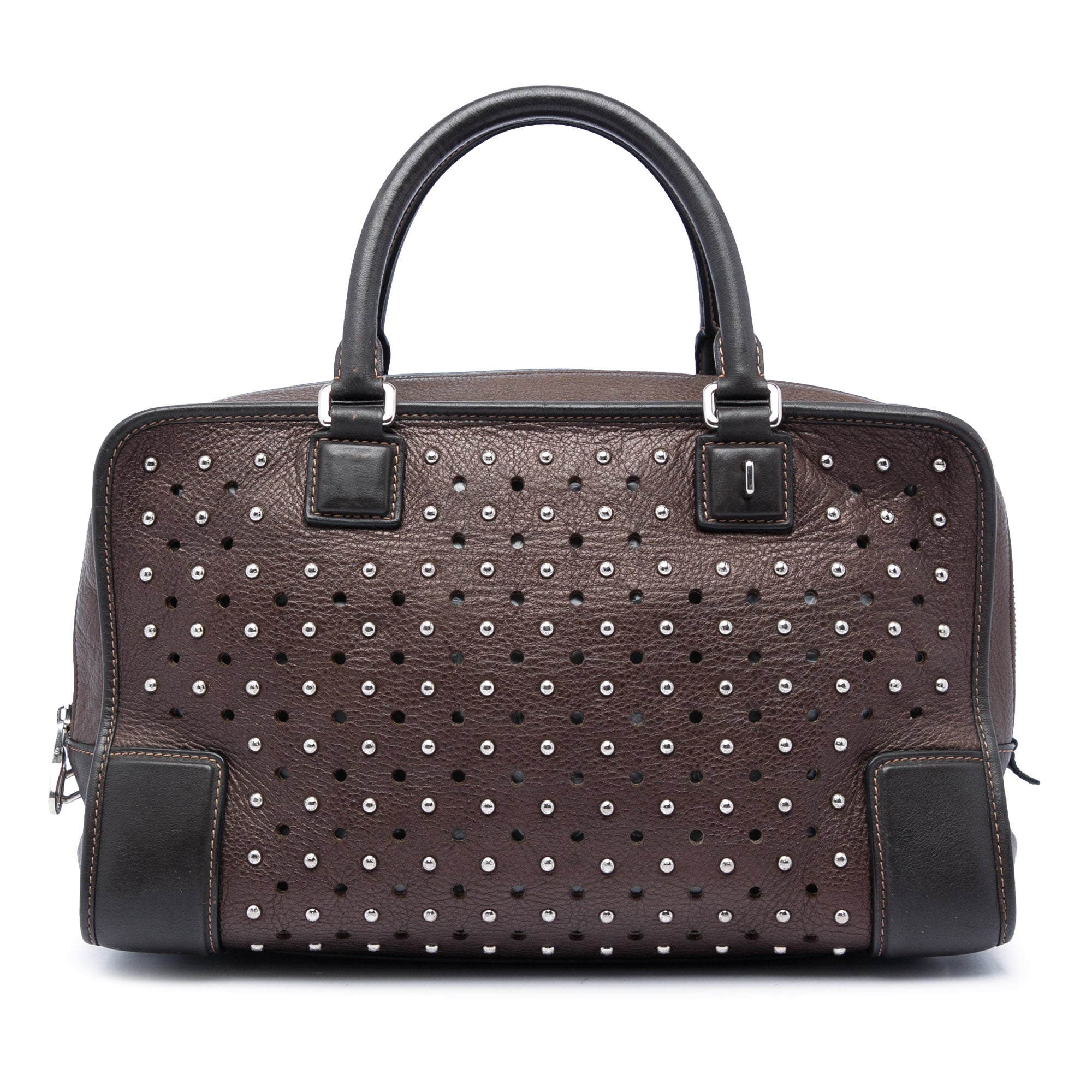 Bicolor Leather Studded Perforated Amazona 36 Brown - Lab Luxury Resale