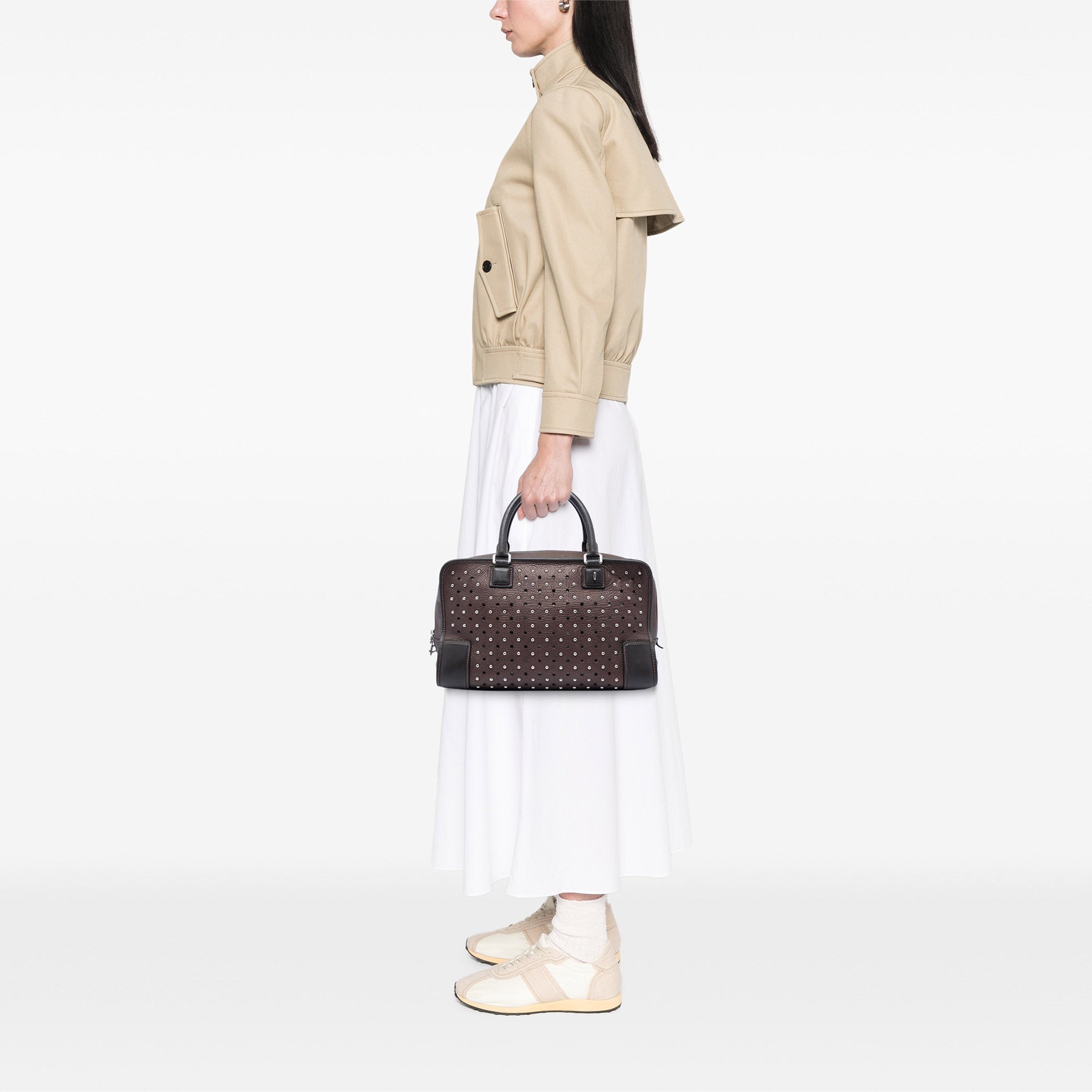 Bicolor Leather Studded Perforated Amazona 36 Brown - Lab Luxury Resale