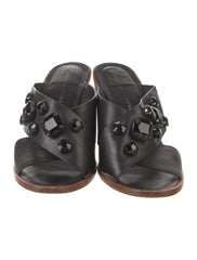 Loeffler Randall black mule shoes with gem embellishments, size 8, featuring pointed toes and stylish design.