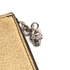Metallic Leather Skull Charm Zip Card Holder Gold - Lab Luxury Resale