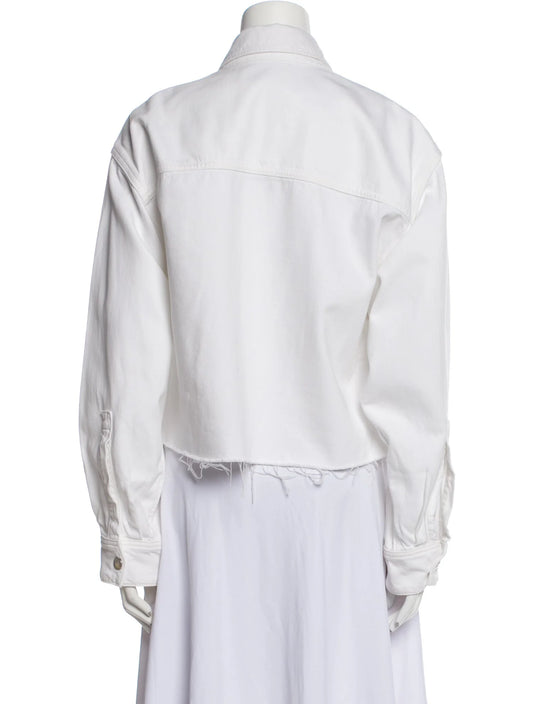 AGOLDE white oversized denim jacket in XS size with classic design, displayed on a mannequin.
