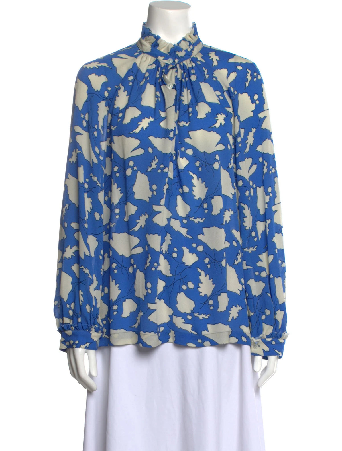Raquel Allegra Blue & White Silk Blouse