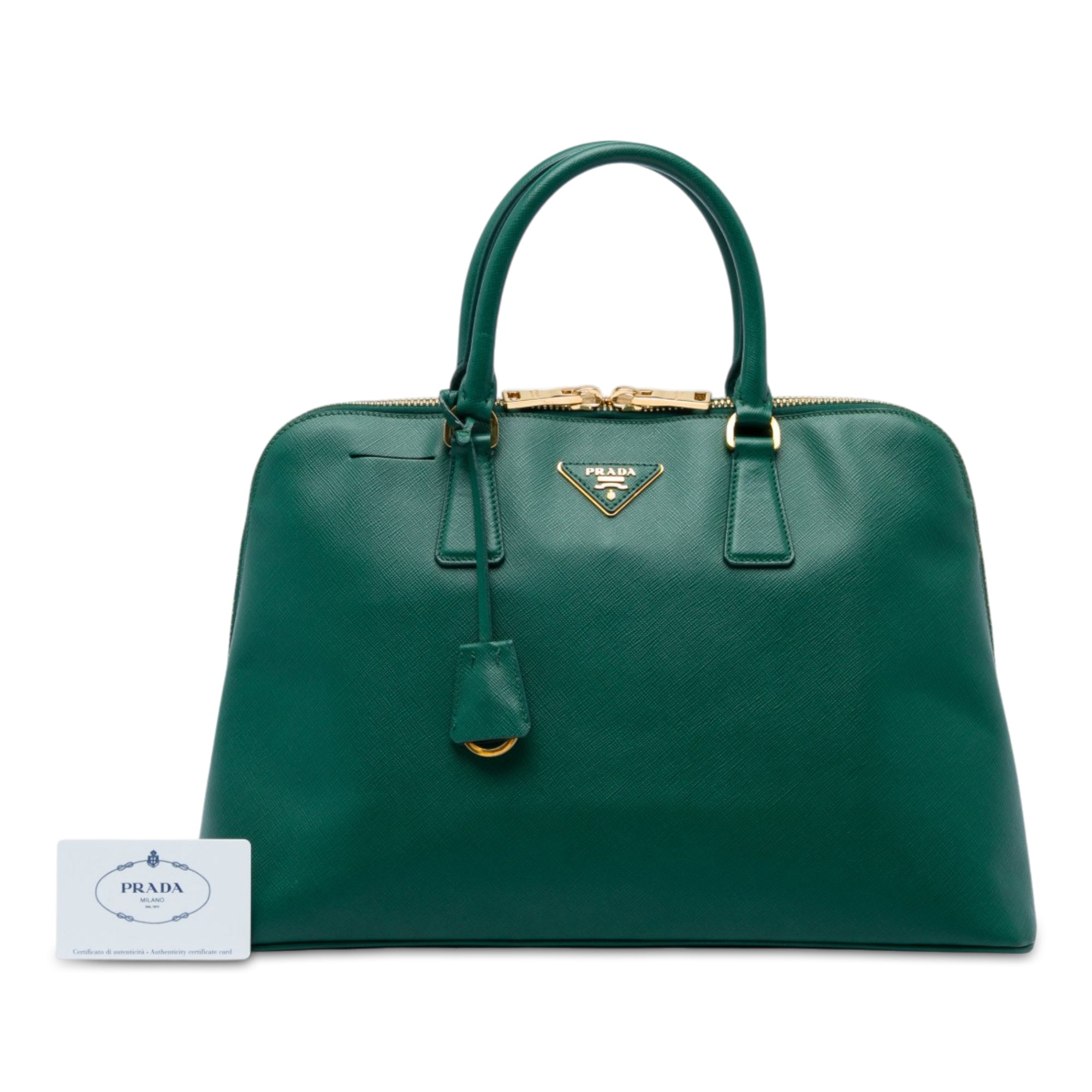 Large Saffiano Lux Promenade Satchel Green - Lab Luxury Resale