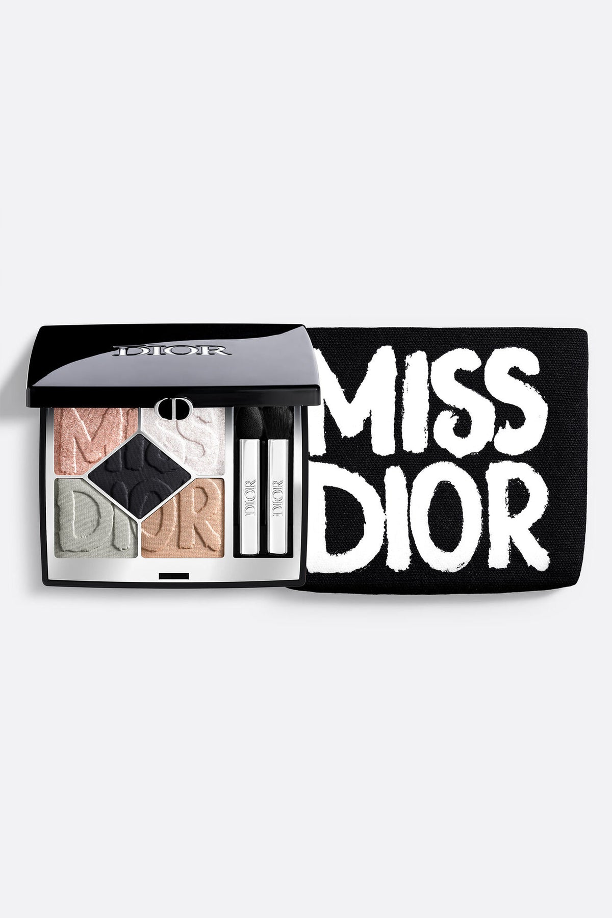 Dior Diorshow 5 Couleurs limited edition eyeshadow palette in bold black shades, with five pressed powder eyeshadows on a sleek surface.