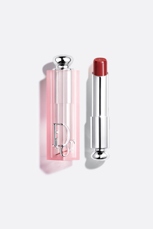 Dior Addict Lip Glow hydrating lip balm in shade 104 Black Cherry, pH-activated color, new in box, with sleek packaging.