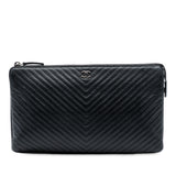 Chanel CC Chevron Caviar Zip Clutch Black