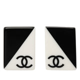 CC Bicolor Acrylic Rectangular Clip On Earrings Black - Lab Luxury Resale