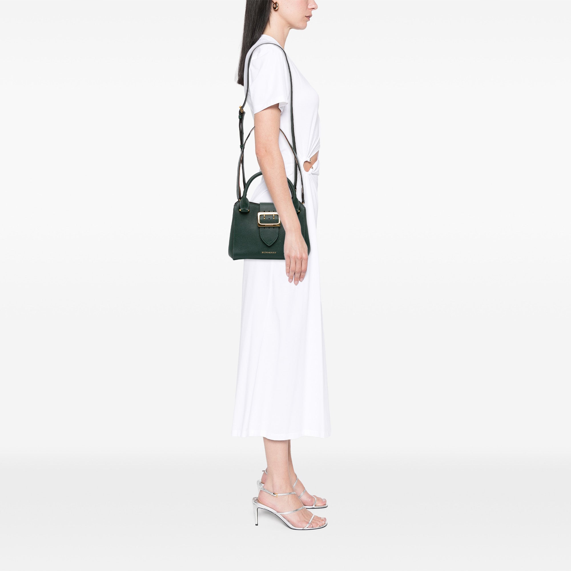Small Grained Calfskin Buckle Tote Green - Lab Luxury Resale